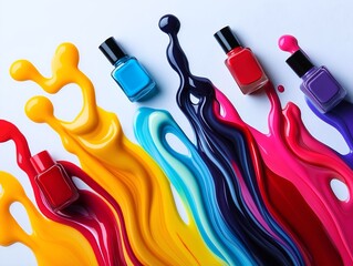 nail polish splashes, vivid colors, abstract art