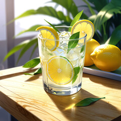 Fresh orange juice in glass cup next to a sliced orange