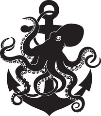 illustration of an octopus with anchor, Octopus icon silhouette vector style © REDOANHOSSENRAHAD