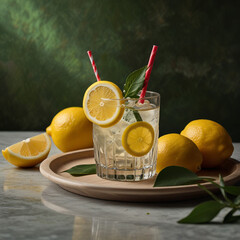 Fresh orange juice in glass cup next to a sliced orange