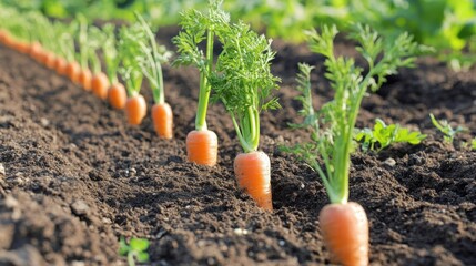 Vibrant carrot harvest in well-tended garden rows