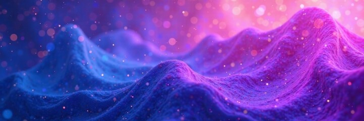 Iridescent purple and blue gradient background with swirling patterns, nebula, blue