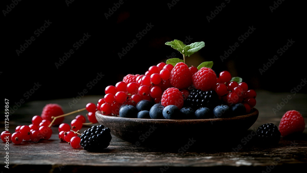 Aufkleber fresh berries in a rustic bowl create a vibrant and colorful display