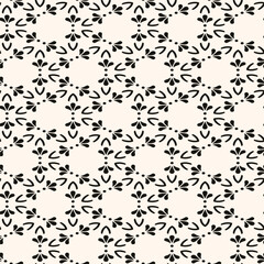 Simple minimalist geometric seamless pattern. Abstract monochrome minimal background with small floral shapes. Subtle repeat design for decor, print.