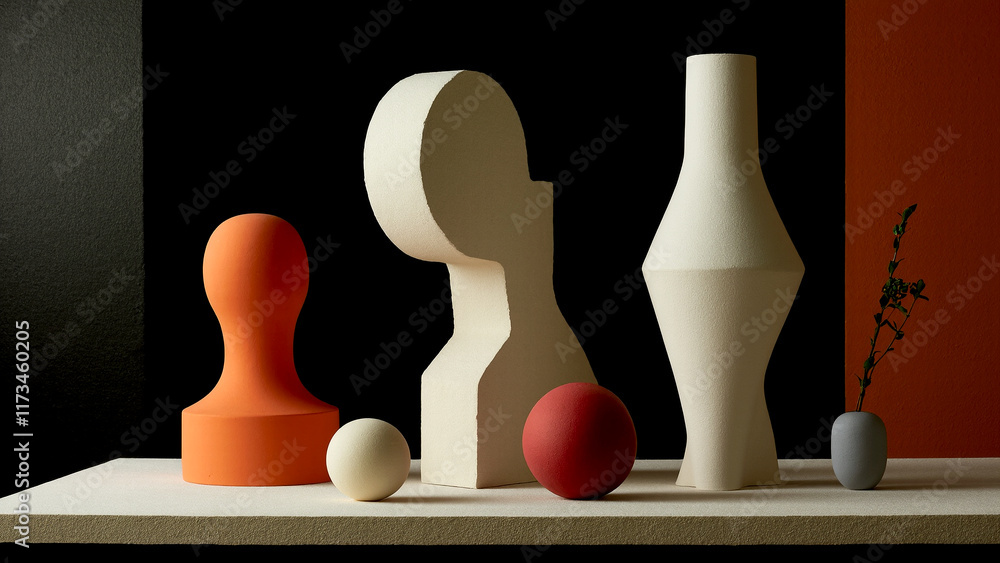 Poster abstract shapes in a minimalist setting with warm and cool contrasts