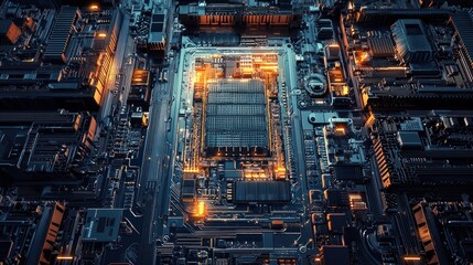 Fototapeta premium Intricate Circuitry: A 3D Render of a Motherboard's Complex Design