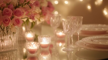 Elegant Valentine&rsquo;s Day Table Setup with Glass Decor
