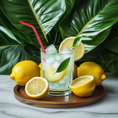 Fresh orange juice in glass cup next to a sliced orange