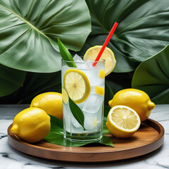 Fresh orange juice in glass cup next to a sliced orange