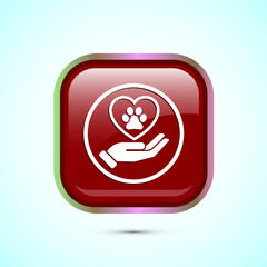 Pet friendly icon design illustration, Animal friendly label, badge, sign, symbol, Red Color Square Button Design