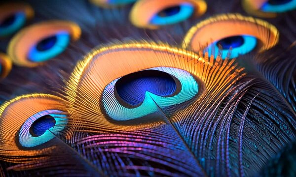 A close-up of a peacock feather showcasing vibrant colors and intricate patterns.