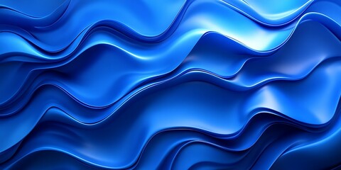 Fototapeta premium Abstract blue waves, dynamic flow, 3D render, background design.