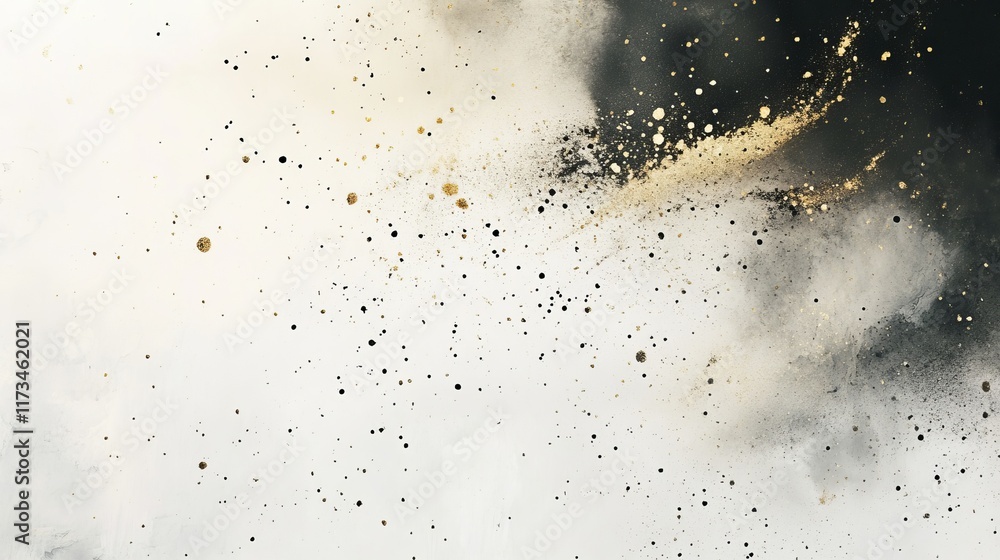 Poster explore an abstract artwork featuring gold splashes on a dark background. this stylish design elemen