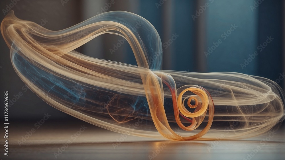 Poster abstract swirling forms resembling musical notes, captured with a soft, ethereal quality. perfect fo