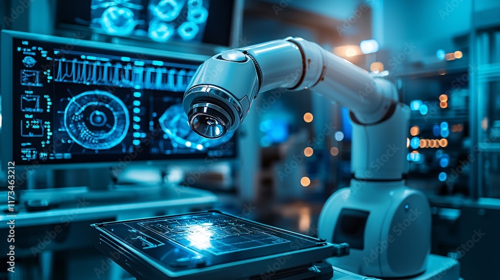 Poster technological advancements in robotic surgery illustrated in a futuristic setup stock photo with sid
