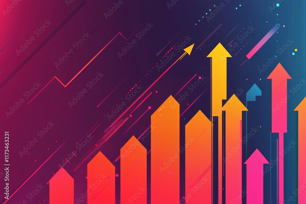 Poster explore a vibrant abstract background featuring dynamic shapes and colorful arrows. this modern desi
