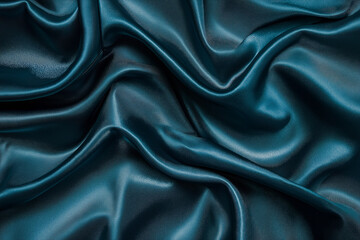 Obraz premium Dark Teal Green Satin Fabric Texture Background with Smooth and Shiny Folds, Abstract Backdrop Featuring Delicate Satin Material, Luxurious and Elegant Look. Generative Ai