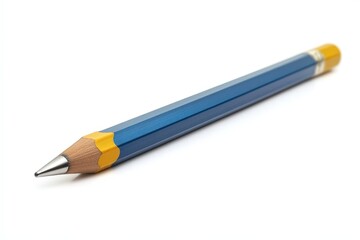 Isolated Blue Pencil with Yellow Tip on White Background