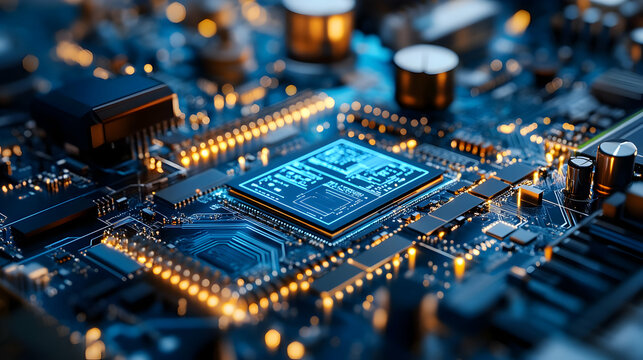 A close-up view of a microprocessor on a circuit board, showcasing intricate details and connections essential for electronic devices.