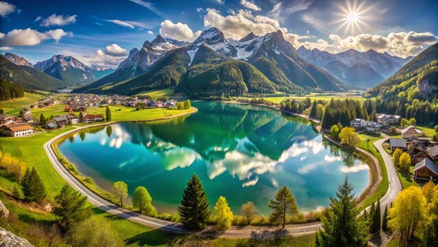 Panoramic Long Exposure: Reutte & Breitenwang Valley, Urisee Lake, Sunny Spring