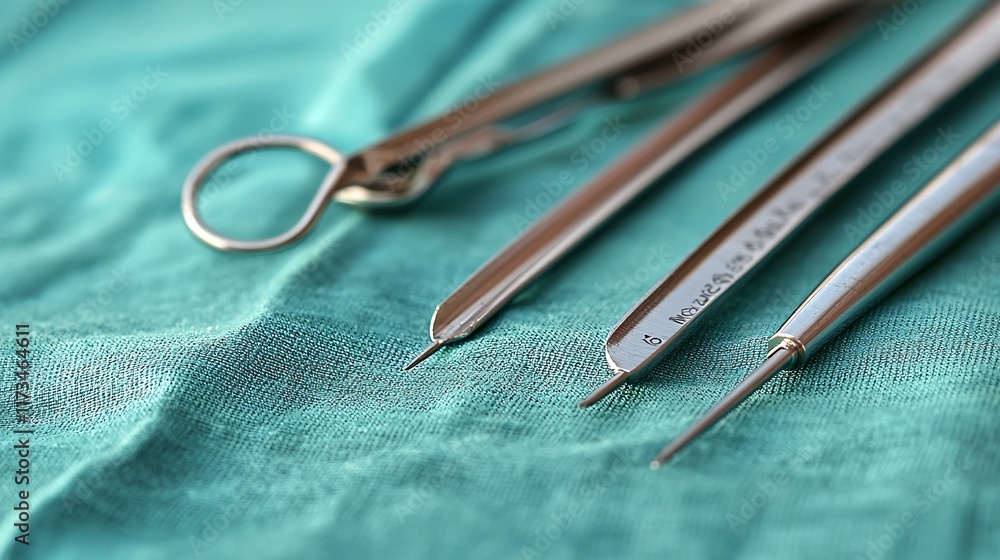 Poster Close-up of precision laparoscopic tools during a surgical operation Stock Photo with side copy space