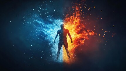 International Face and Body Art Day A contrasting image of fire and ice depicting inner conflict.