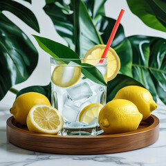 Fresh orange juice in glass cup next to a sliced orange