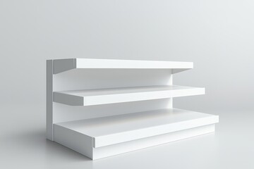 white isolated empty 3D rendering showcase background podium racked display shop blank store market shelf supermarket retail rack equipment shelving. 