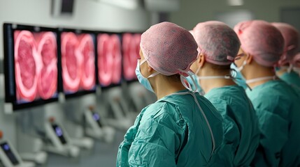 Advanced laparoscopic techniques being demonstrated by expert surgeons Stock Photo with side copy space