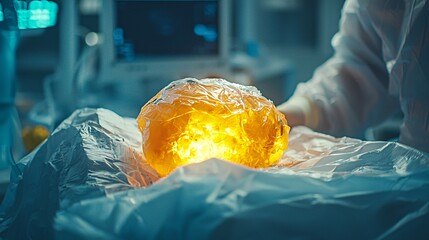 Patient undergoing laparoscopic surgery with a focus on minimally invasive techniques Stock Photo with side copy space