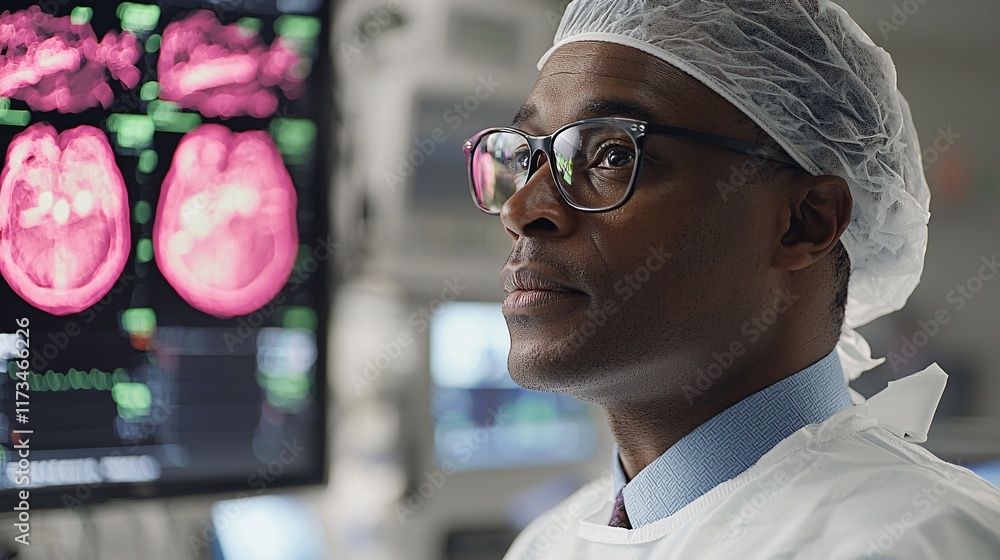 Poster laparoscopic procedure in a bright and hygienic operating room stock photo with side copy space