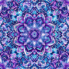 Intricate Blue and Purple Mandala Art in Bohemian Style
