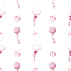 Sweet Baby Shower Elements pattern. Soft Pink Baby Accessories. Ideal for fabric,scrapbooking,banner , card, wrapping paper