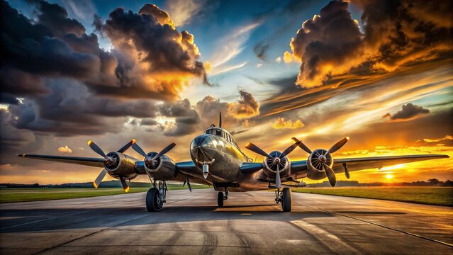 Panoramic View: B-17 Flying Fortress Preparing for Takeoff - WWII Bomber Aircraft