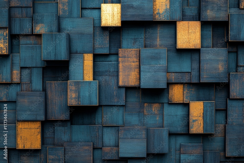 Poster this abstract textured background features a blend of blue and gold squares, creating a unique visua