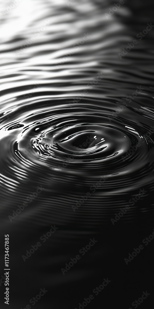Poster monochrome image of rippling water surface creating concentric circles, offering a minimalist and ab