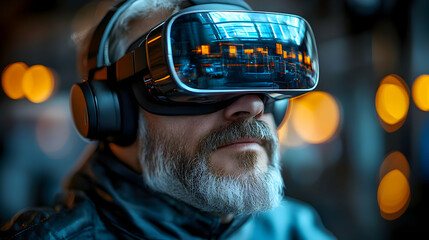 A man wearing virtual reality goggles, immersed in a digital experience, showcasing the intersection of technology and leisure.