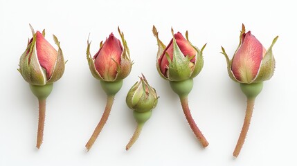 Fototapeta premium Rosebuds isolated on a plain white backdrop.