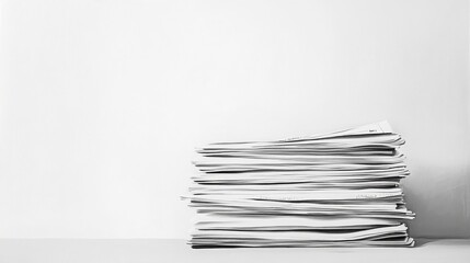 Stack of newspapers on a plain white background 