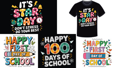 Back-to-School T-Shirt Design Bundle - Fun Colorful Graphics for First Days, 100 Days, and STAR Day Celebrations