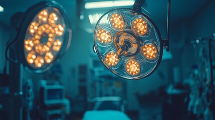 Bright and sterile operating room with surgical instruments ready for the procedure Stock Photo with side copy space