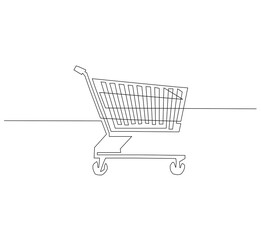 Shopping cart continuous line. Continuous one line drawing trolly. Black, friday concept. Single line drawing