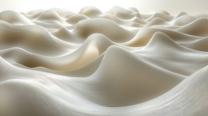 Abstract white undulating landscape, smooth flowing lines, cream texture, soft light.
