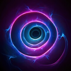 cosmic energy vortex, swirling nebula, dark matter core, electric blue and vibrant purple, abstract space phenomenon, celestial portal, glowing ethereal wisps, black hole event horizon, fractal geomet