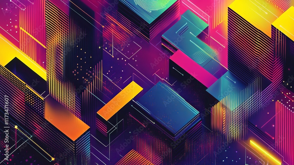 Aufkleber a colorful abstract digital artwork featuring geometric shapes and neon hues, creating a dynamic and