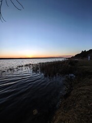 sunset on the reservoir in winter