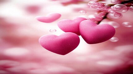 Obraz premium Pink Hearts Bubbles Romantic Valentine's Day Love
