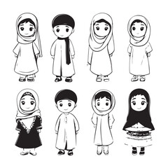 Cute Muslim Children Vector Illustration