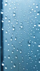 Close-up of raindrops clinging to a windowpane, distorting the scenery beyond.