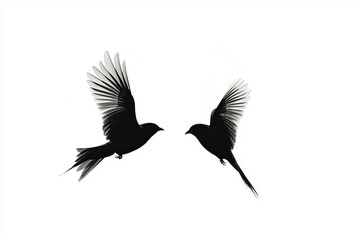 Obraz premium Silhouettes of Two Birds in Flight Against a White Background